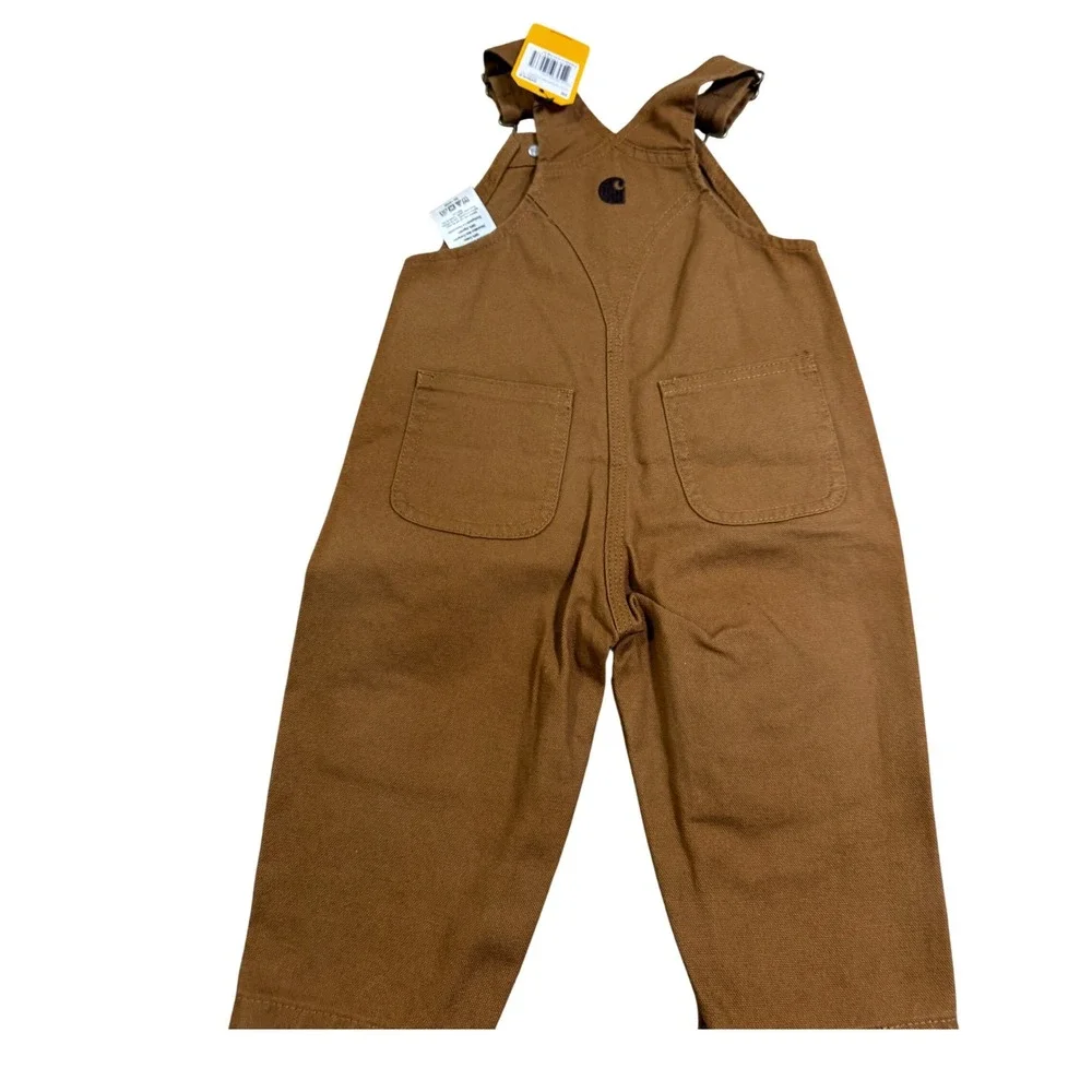 Carhartt Canvas Bib‎ Overalls Baby 9M Brown NEW OX8609-B Loose Fit Snap Leg